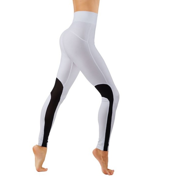 Pants - Workout Leggings With Mesh Solid Color